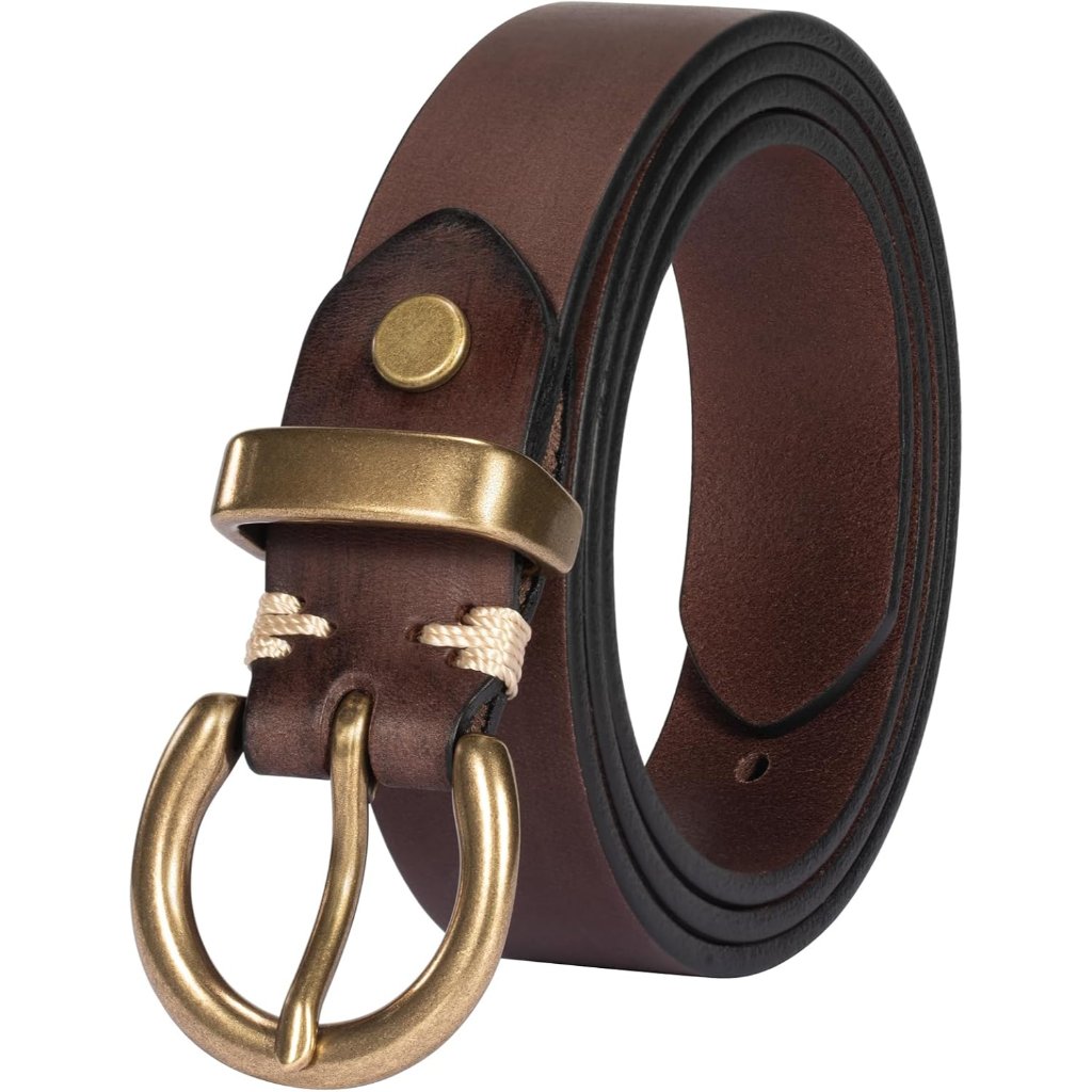 Womens Belts For Jeans Genuine Leather Belt Vintage Solid Brass Circle Buckle Gi
